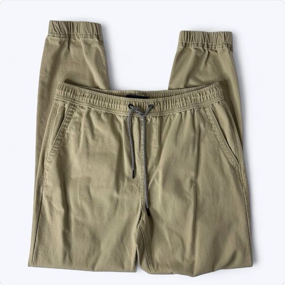 Aeropostale Stretch Jogger Khaki Pants Mens Sz S Tan Drawstring Pull On Casual - Picture 1 of 12